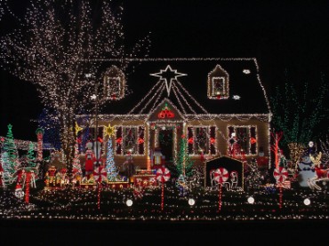 Christmas Lights on House Decorated With Christmas Lights
