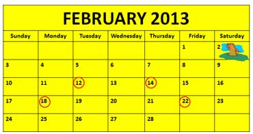 Calendar Showing Groundhog Day, February 2, 2013