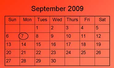 September 2009 Calendar Showing Labor Day