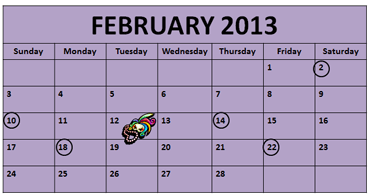 February 12, 2013 - Calendar Showing Mardi Gras