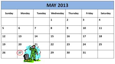 Calendar Shows Memorial Day 2013