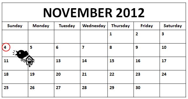 Calendar - Sunday, November 4, 2012