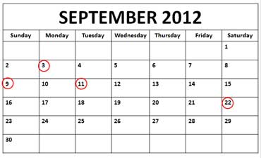 September 2012 Calendar