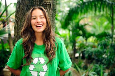 Woman Wearing a T-shirt with a Recycle Symbol