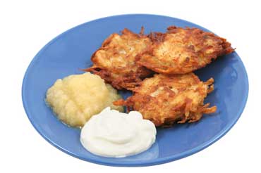Latkes - Potato Pancakes Served with Applesauce and Sour Cream